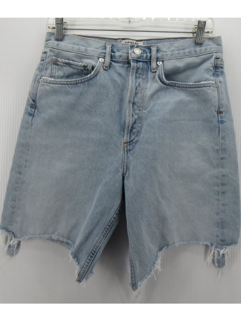Agolde Light Blue High-Rise Distressed Denim Shorts